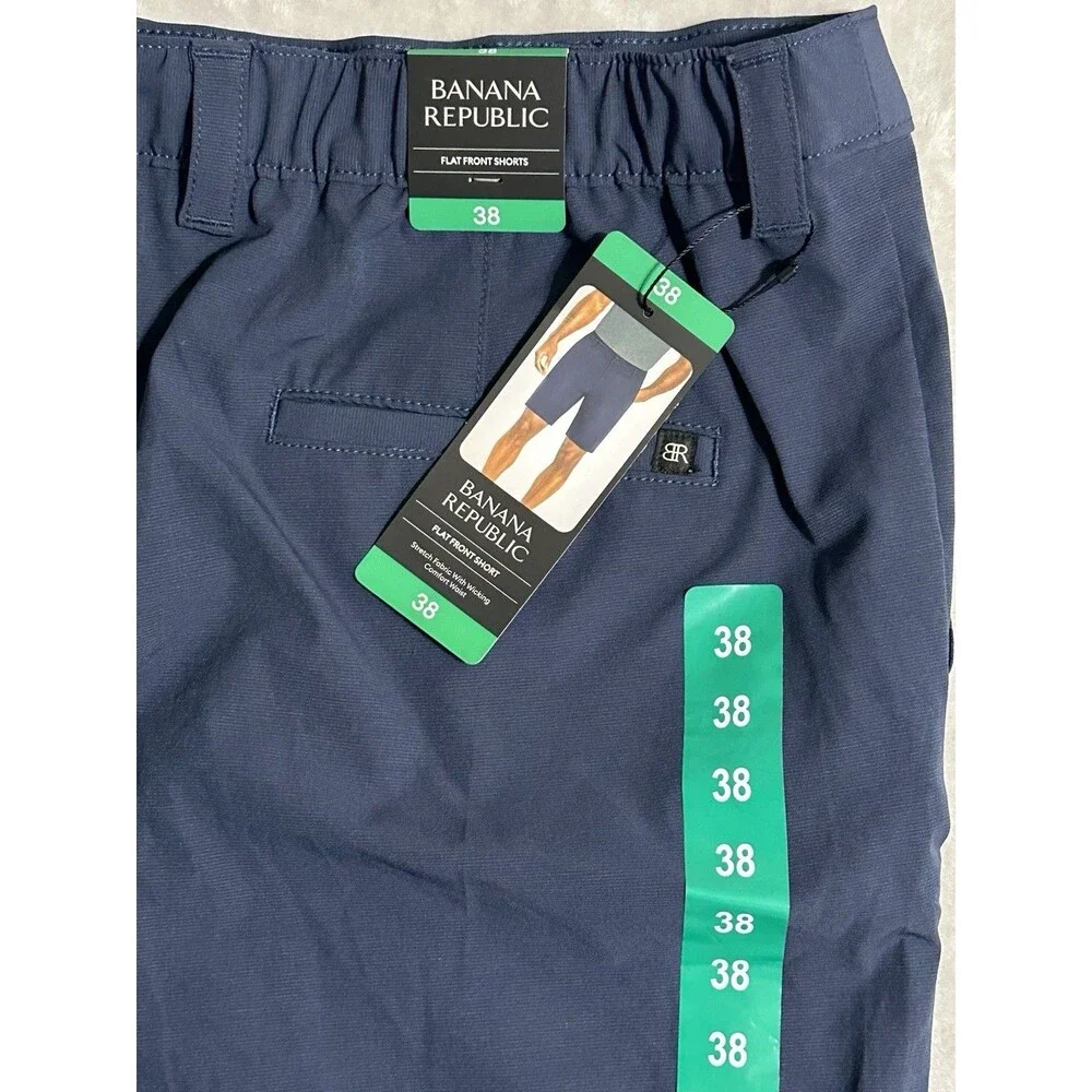 NWT Banana Republic Mens 38 Vintage Indigo Comfort Flat Front Performance Shorts